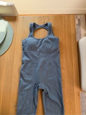 Ribbed Blue Sleeveless Jumpsuit